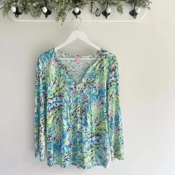 Lilly Pulitzer Brayden tunic roll tab sleeve top shirt blouse Small luxury style - Picture 1 of 2